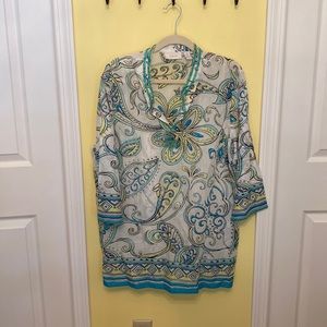 Chico's Blue and Green Beaded Tunic